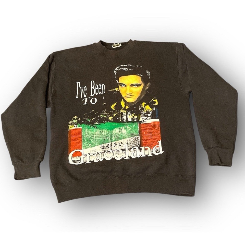Vintage 90s Elvis Presley Sweater Mens Large Black SweatShirt Pullover Graceland